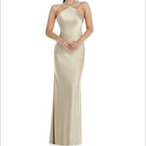 Dessy Diamond Halter Bias Maxi Slip Dress with Convertible Straps